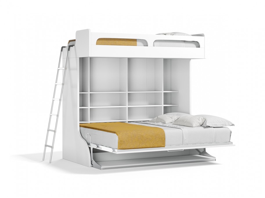 Castello Twin Over Full Wall Bunk Bed with Desk