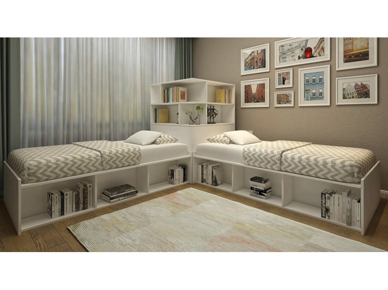 Booth Twin Corner Bed and Storage Hutch Set