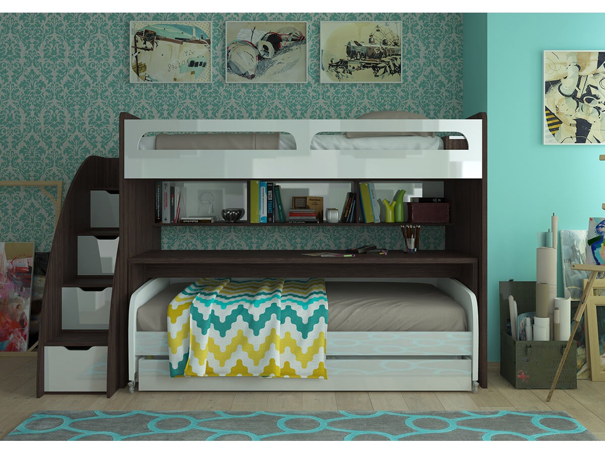 Twin Bunk Bed Over Full Xl Sofa Desk And Trundle Bel Mondo Bel Mondo Xl Twin Bunk Bed Over Full Sofa Desk And Trundle
