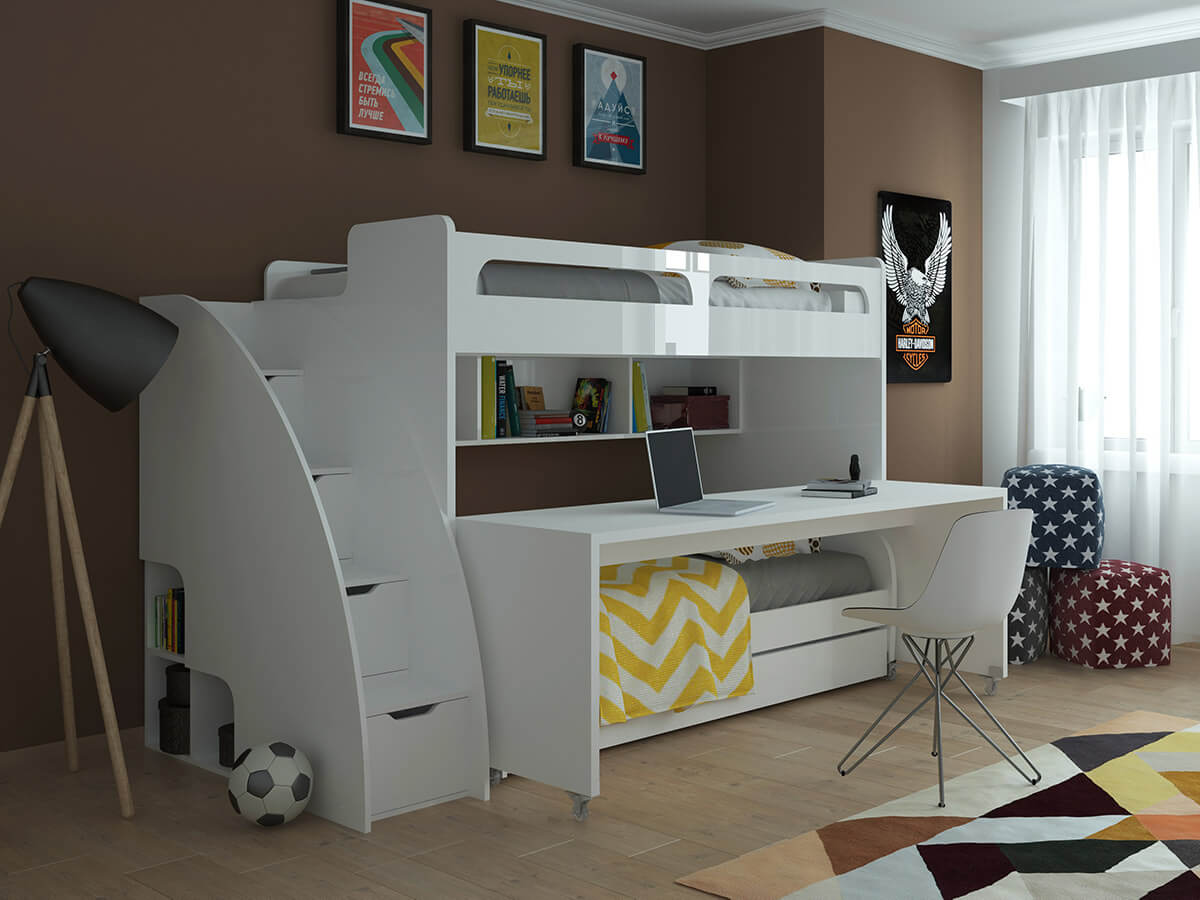 trundle bunk bed with desk