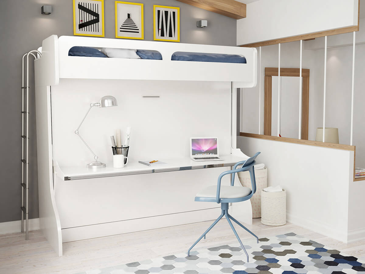 Twin Over Full Wall Murphy Bunk Bed With Table Castello Castello Twin Over Full Wall Bunk Bed With Desk