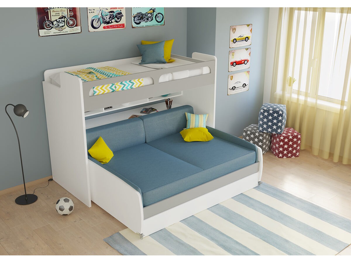 Twin Bunk Bed Over Full Xl Sofa Bed Desk And Trundle Bel Mondo Xl