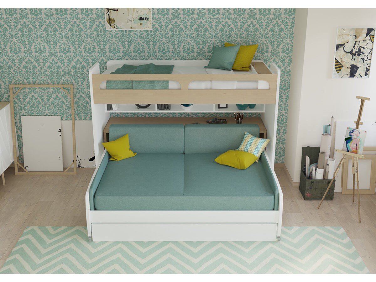 bunk bed with sofa bed and desk