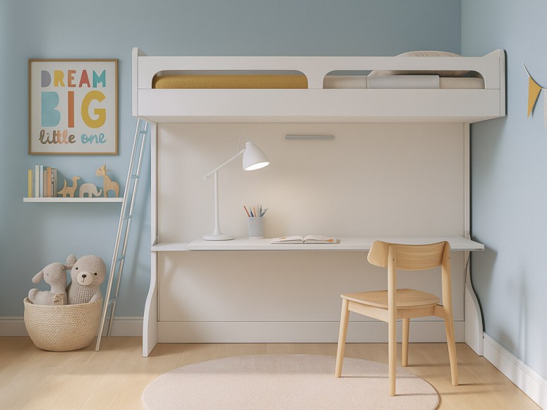 Fort Lauderdale-inspired detail shot of the Castello Twin Over Full Wall Bunk Bed with Desk