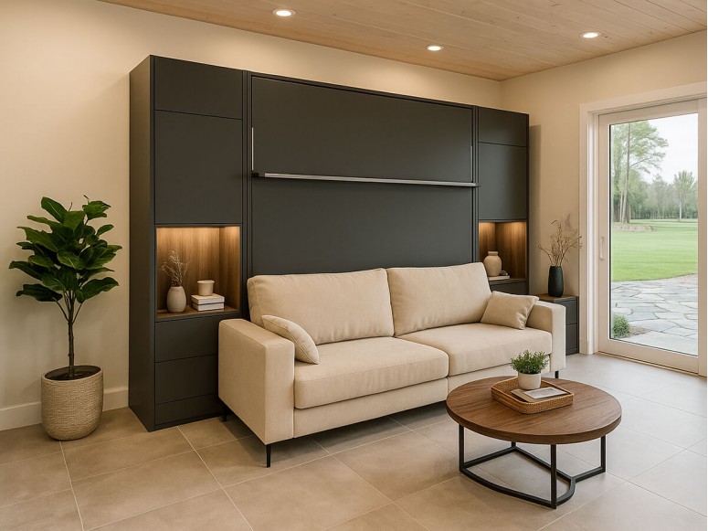 Detail shot of the Royal King Murphy Bed bed inspired by Bay Area design.