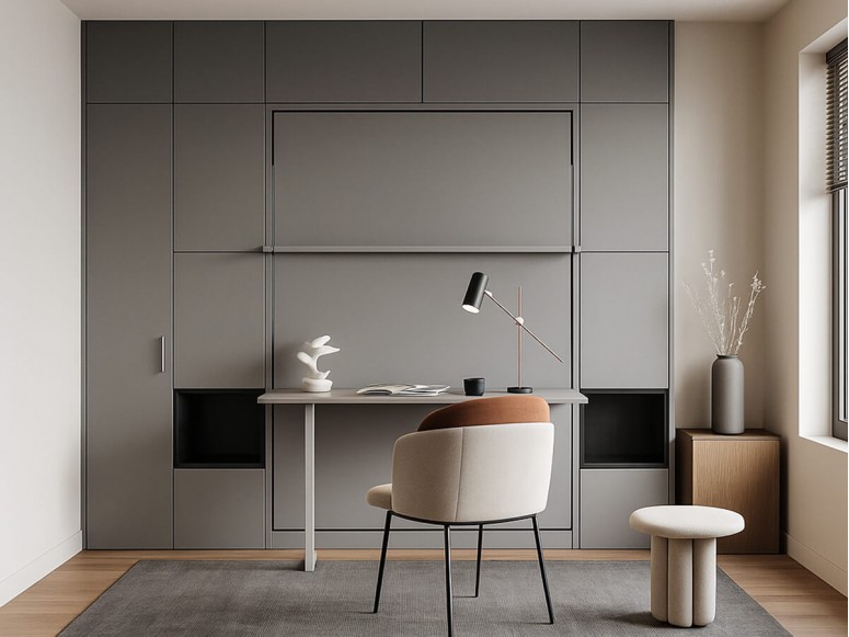 Miami-inspired design showcasing the Royal Queen Wall Bed With Desk.