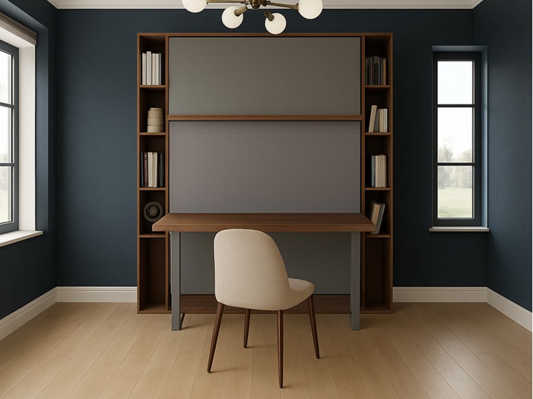 New York-styled room showcasing the Royal Queen Wall Bed With Desk.
