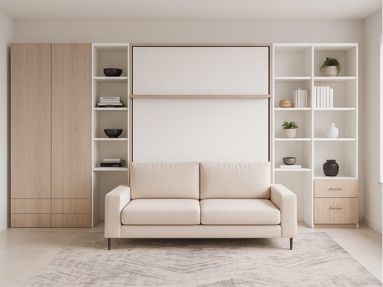 Miami-style design showcasing the Royal Queen Murphy bed with furniture set.