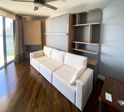 ROYAL Queen Wall Bed with Sectional Sofa and Bookcase Set
