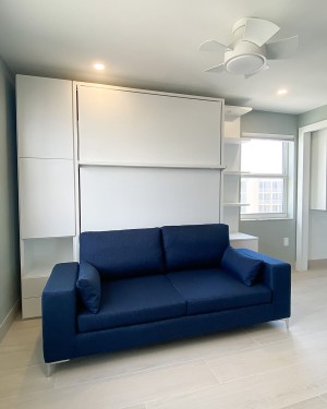 C - ROYAL Queen Wall Bed with Sectional Sofa, Wardrobes and Bookcases