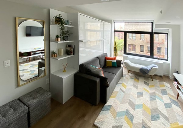 ROYAL Queen Wall Bed with Sectional Sofa and Bookcase Set 149