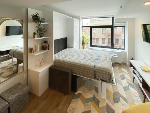 ROYAL Queen Wall Bed with Sectional Sofa and Bookcase Set 150