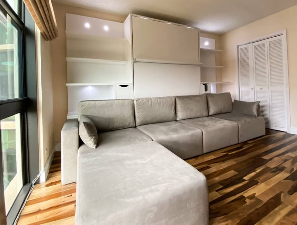 ROYAL Queen Wall Bed with Sectional Sofa and Bookcase Set 217