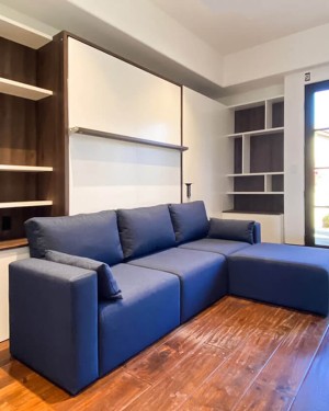 C - ROYAL Queen Wall Bed with Sectional Sofa and Bookcase Set