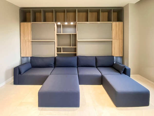 ROYAL Queen Wall Bed with Sectional Sofa and Bookcase Set 274