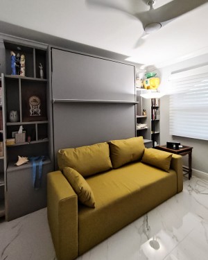 C - ROYAL Queen Wall Bed with Sectional Sofa and Bookcase Set