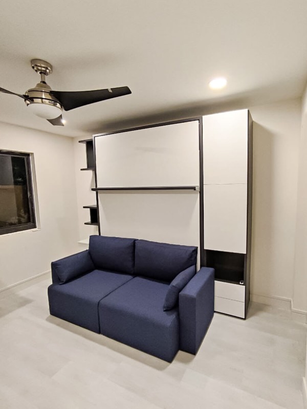 ROYAL Queen Wall Bed with Sectional Sofa and Bookcase Set