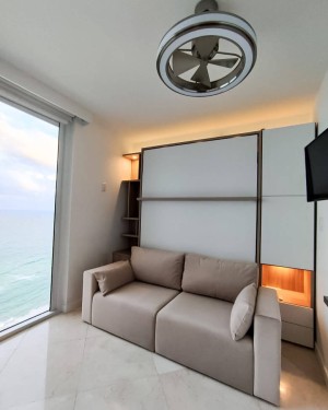 C - ROYAL Queen Wall Bed with Sectional Sofa and Bookcase Set