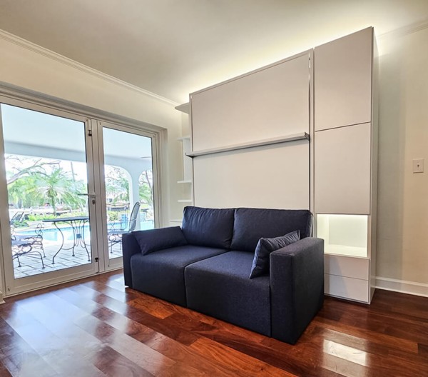 ROYAL Queen Wall Bed with Sectional Sofa and Bookcase Set