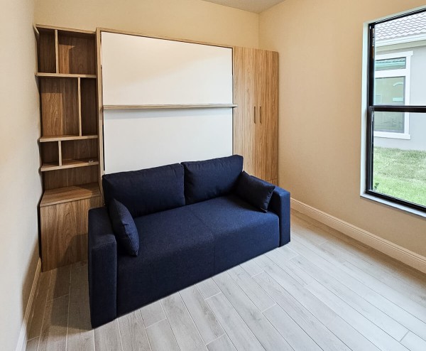 ROYAL Queen Wall Bed with Sectional Sofa and Bookcase Set