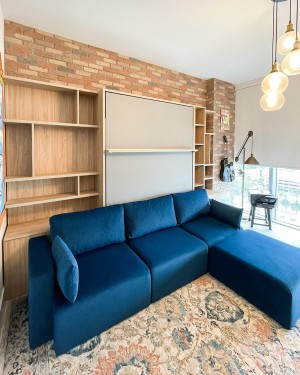 C - ROYAL Queen Wall Bed with Sectional Sofa and Bookcase Set