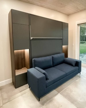 C - ROYAL Queen Wall Bed with Sectional Sofa and Bookcase Set