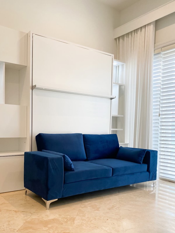 ROYAL Queen Wall Bed with Sectional Sofa, Bookcase and Hidden Desk