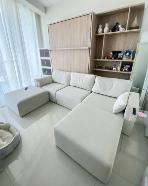 C - ROYAL Queen Wall Bed with Sectional Sofa and Bookcases