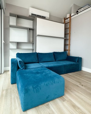 C - ROYAL Queen Wall Bed with Sectional Sofa and Bookcase