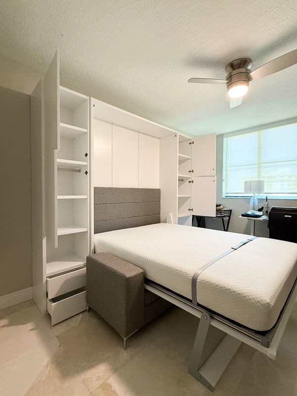 ROYAL Queen Wall Bed with Sectional Sofa and Bookcase Set 411