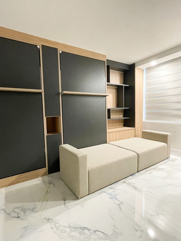 ROYAL Queen Wall Bed with Sectional Sofa and Bookcase Set 420