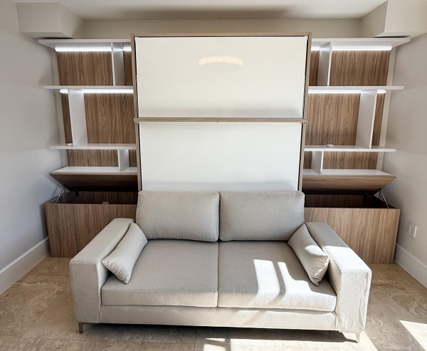 ROYAL Queen Wall Bed with Sectional Sofa and Bookcase Set 430