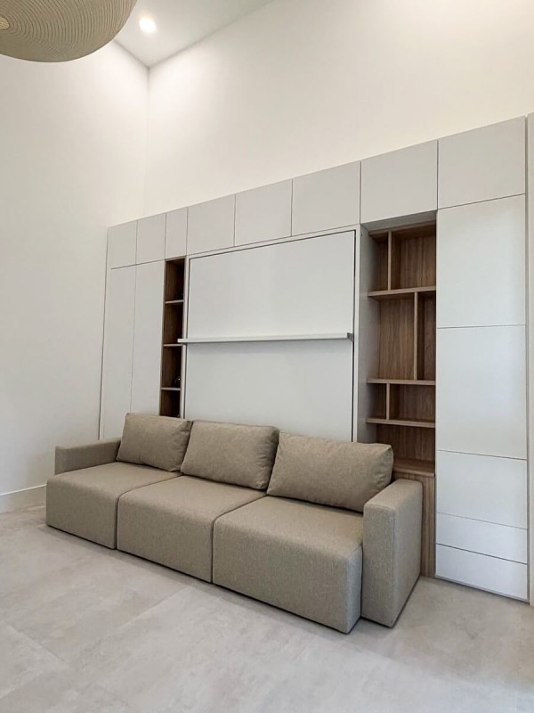 ROYAL Queen Wall Bed with Sectional Sofa Wardrobe and Bookcase