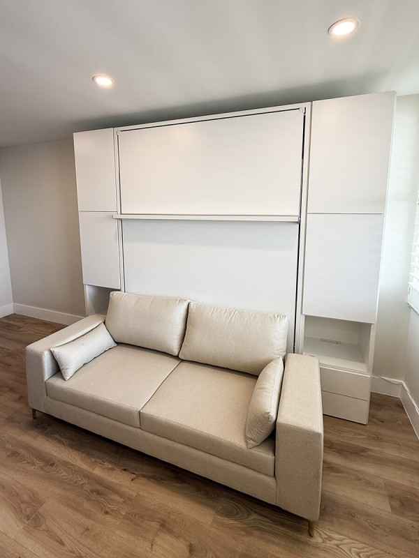 ROYAL Queen Wall Bed with Sectional Sofa and Wardrobes