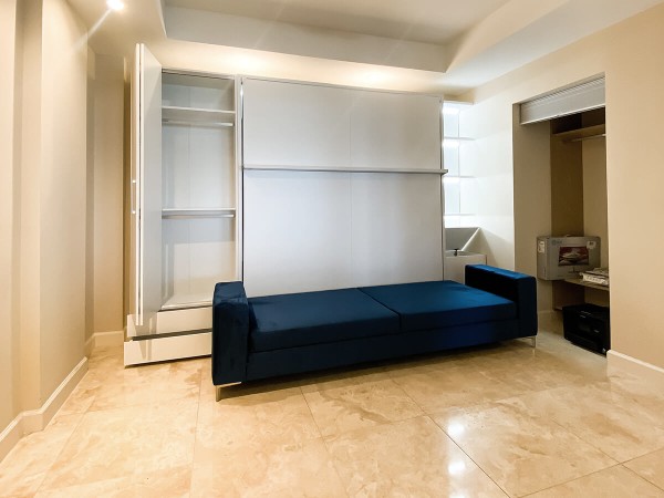 Royal King Murphy Bed with Sectional Sofa Wardrobe and Bookcase Set 1