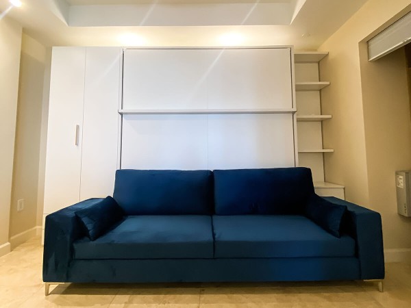 Royal King Murphy Bed with Sectional Sofa Wardrobe and Bookcase Set 4