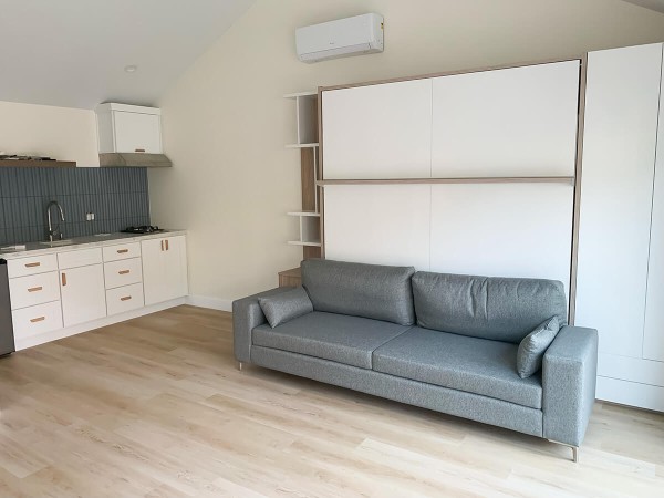 Royal King Murphy Bed with Sectional Sofa Wardrobe and Bookcase Set 7