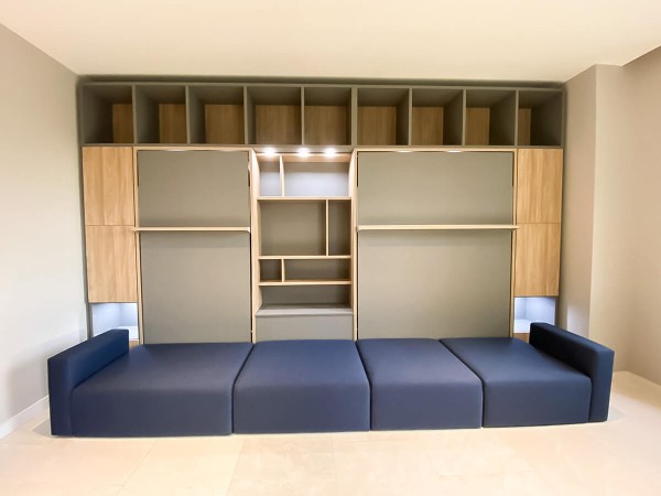 ROYAL Queen Wall Bed with Sectional Sofa and Bookcase Set 280