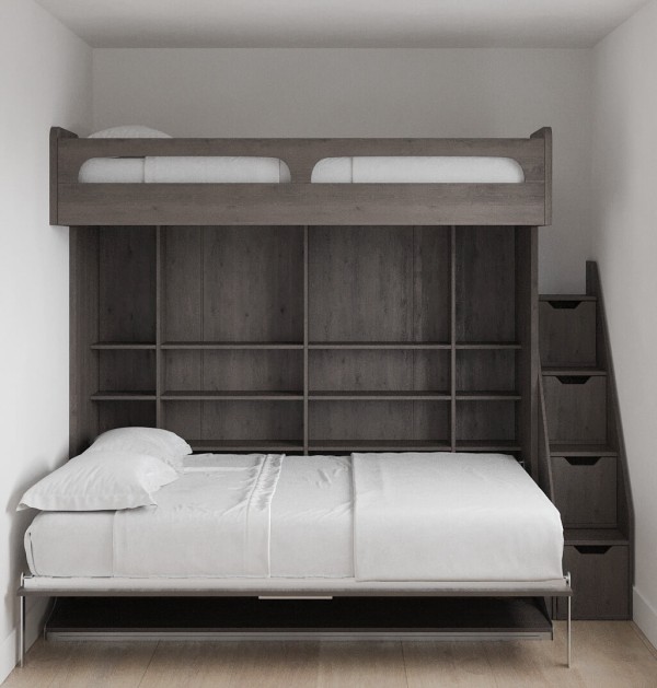 Castello Twin Over Full Wall Bunk Bed with Desk 1