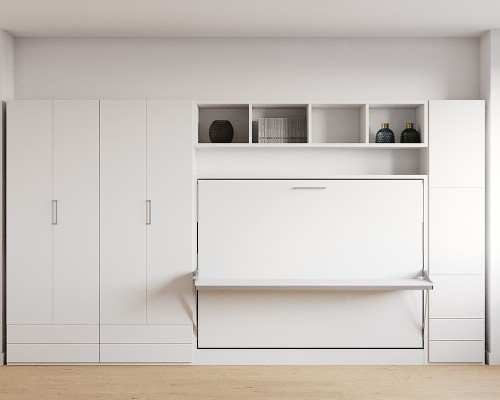 White Double Fold Queen Murphy Wall Bed