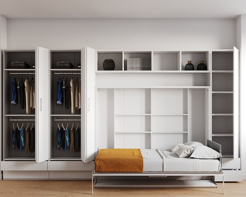 White Double Fold Queen Murphy Wall Bed