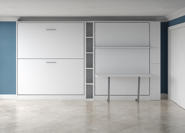 Pensiero Twin Wall Bunk Bed, Royal Queen Wall Bed, Bookcase and Desk