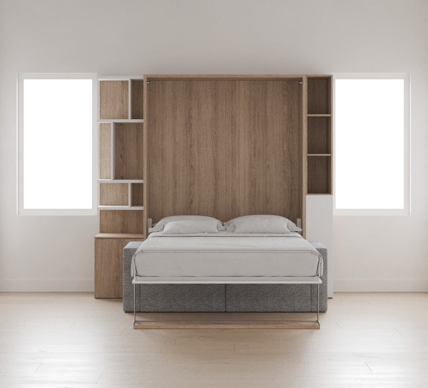 ROYAL Queen Wall Bed with Sectional Sofa and Bookcase Set 408