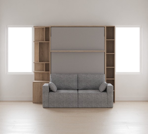 ROYAL Queen Wall Bed with Sectional Sofa and Bookcase Set 409