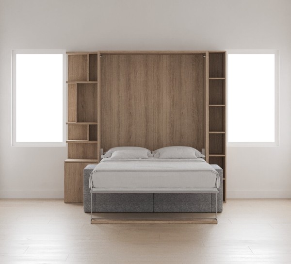 ROYAL Queen Wall Bed with Sectional Sofa and Bookcase Set 410