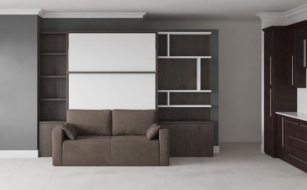 ROYAL Queen Wall Bed with Sectional Sofa and Bookcase Set 413