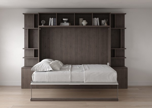 Royal Horizontal Queen Wall Bed with Bookcases 1