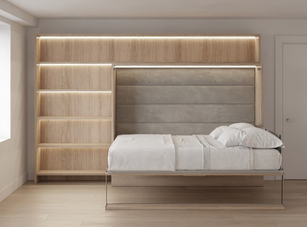 Royal Horizontal Queen Wall Bed with Bookcases 10