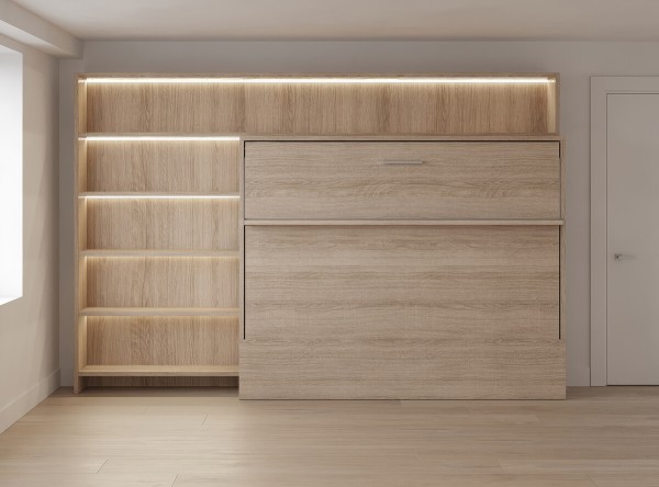 Royal Horizontal Queen Wall Bed with Bookcases