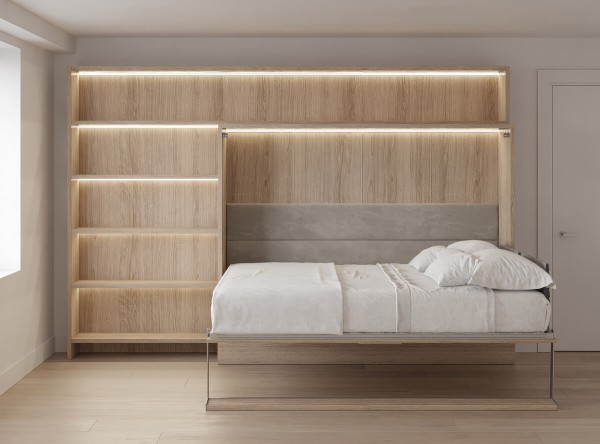 Royal Horizontal Queen Wall Bed with Bookcases 9